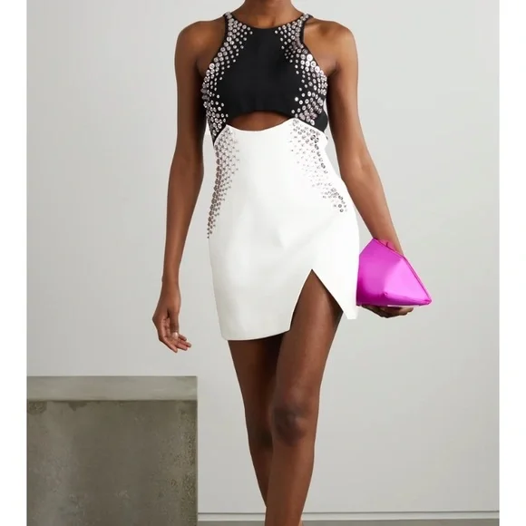 David Koma Dresses | David Koma Embellished Cutout Two-Tone Cady Mini Dress | Color: Black/White | Size: 12uk | Infodoublea's Closet